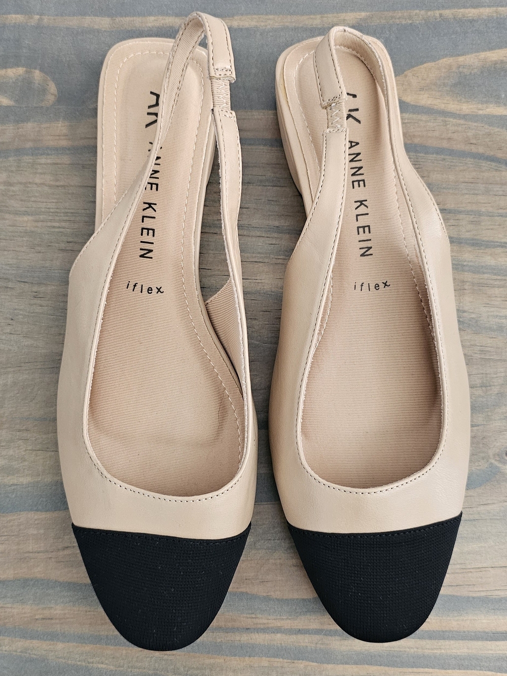 Anne Klein Flex Color Block Slingback Flats Beige & Black US 10
